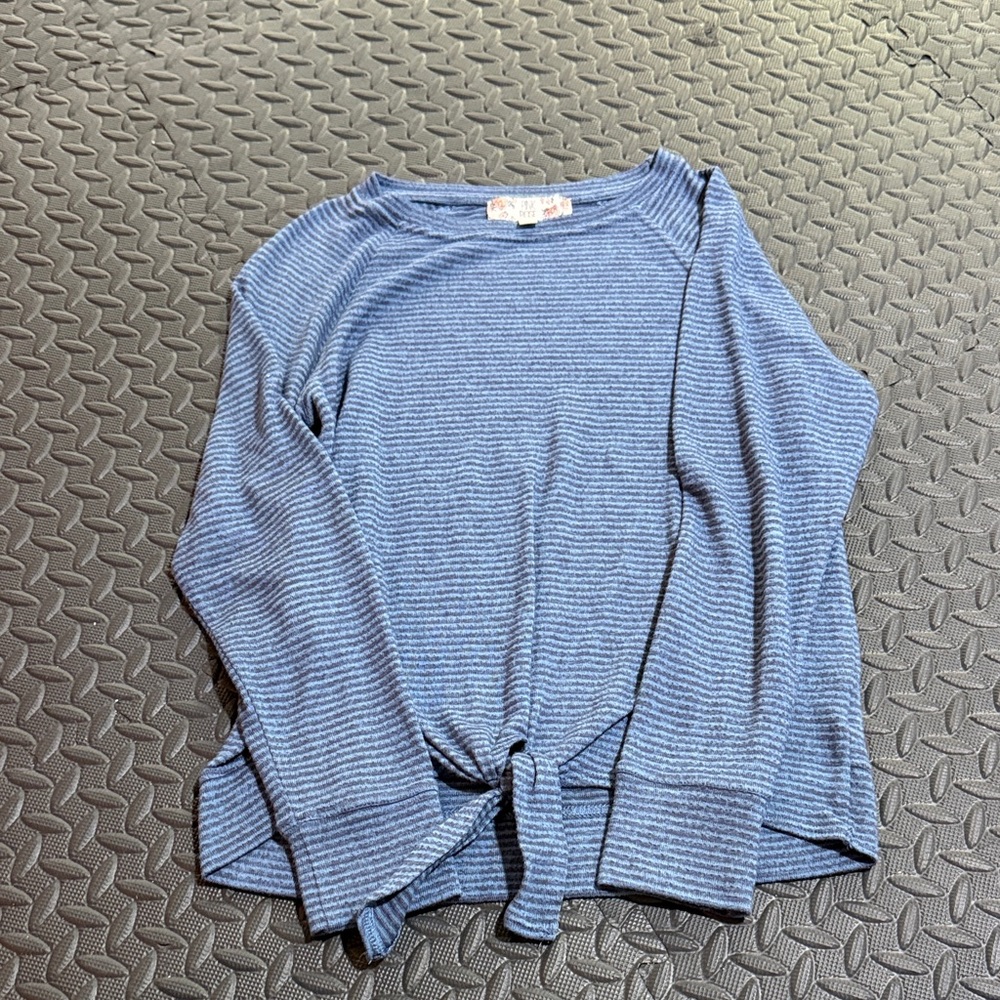 Pink Rose Women’s Blue Striped Top long sleeve top with front tie small